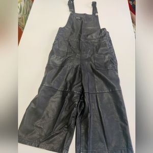 Topshop Black Faux Leather Capri Length Wide Leg Overalls